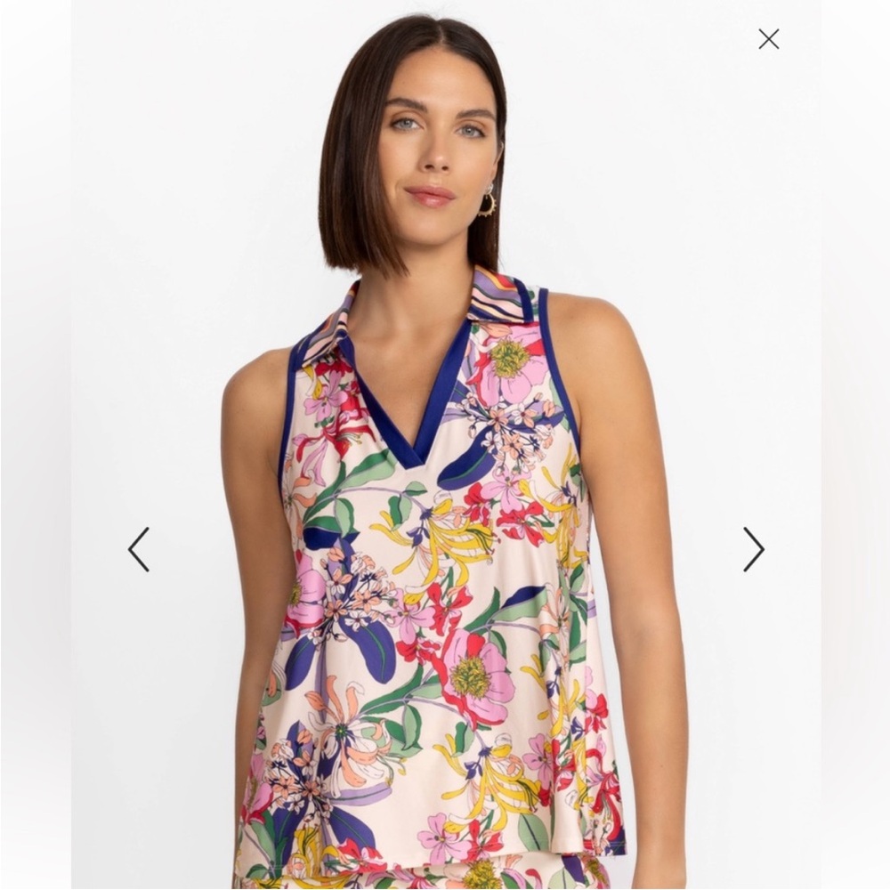 Johnny Was Bee Active Aldrich Scarf Print Collared Swing Tank Top, XL, NWOT